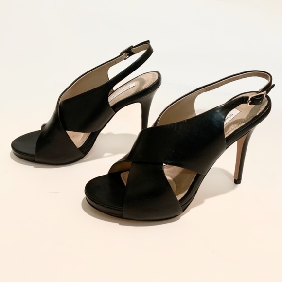 Diane von Furstenberg DVF Vada Black Leather Slingback Sandal Stiletto Heel Pump - Picture 7 of 10